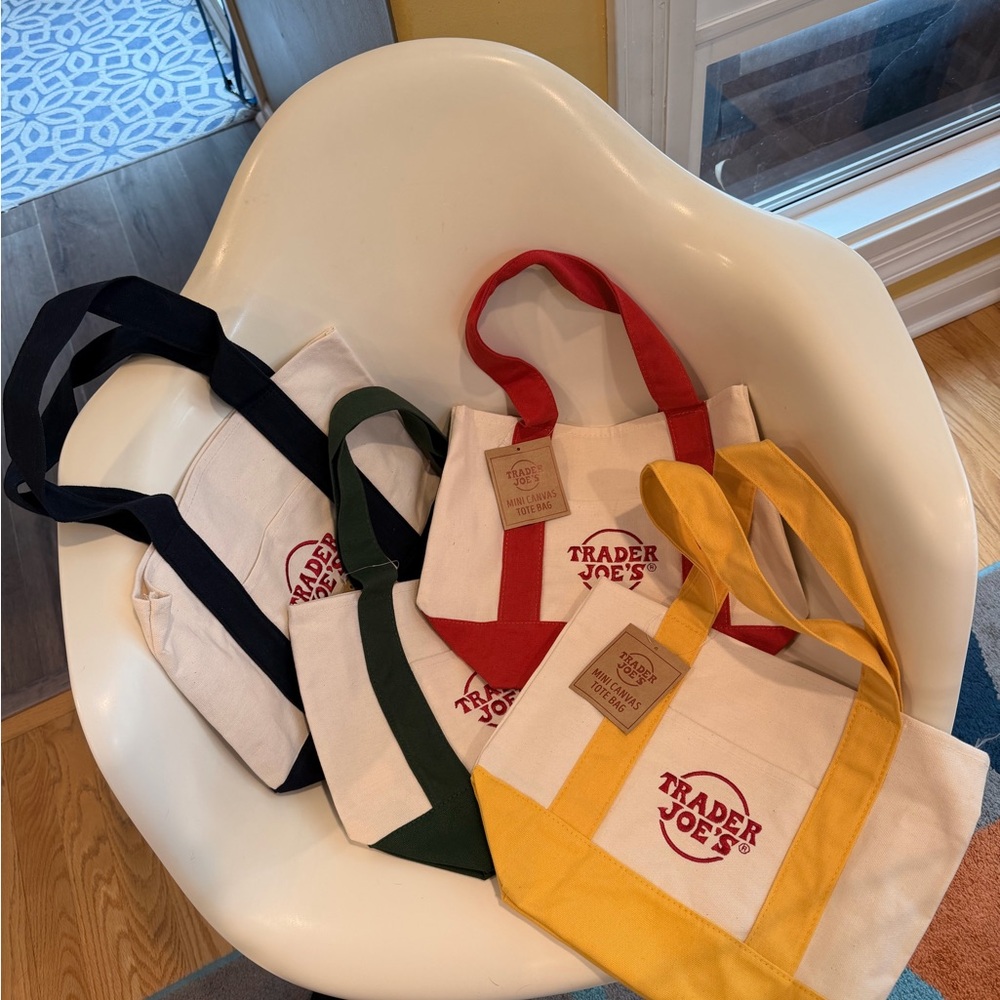 NEW Trader Joe's Mini Canvas Tote Bags Set of 4
